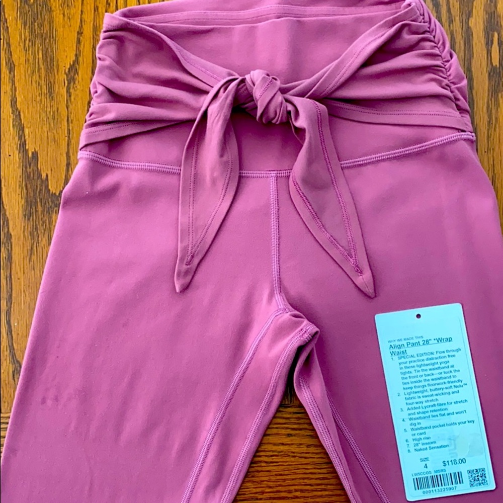 Lululemon sz 4, pink 28” leggings Align wrap waist